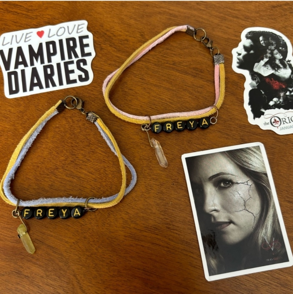 Freya letter bead quartz suede bracelet TVD inspired PeacedbyAlise custom, 8 in
